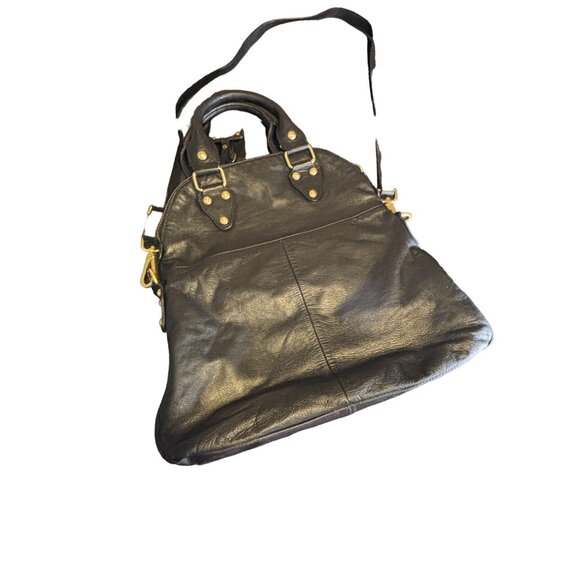 Emma Fox Black Leather Convertible Crossbody Handbag With Gold Accents - Picture 4 of 16